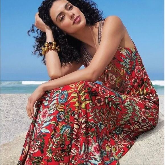 Soft Surroundings Orange Tropical Floral Onani Maxi Dress Sz.1X - Picture 2 of 13